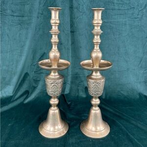 Vintage Solid Brass Large Ornate Bohemian Candle Sticks